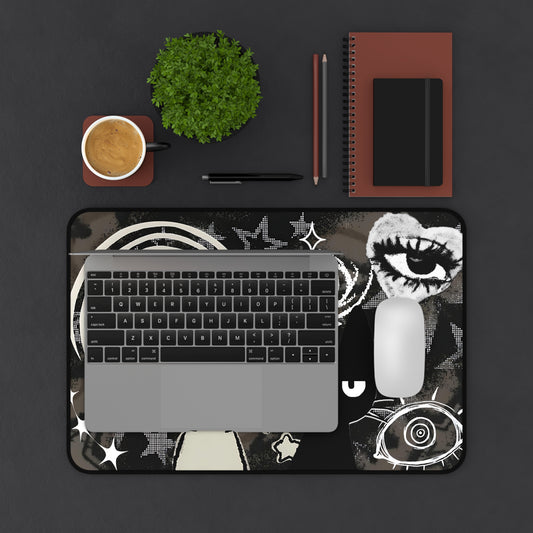 Dark Punk Pad Trippy Bunny &amp; Cat Mousepad Alt Grunge Desk Mat Weirdcore Aesthetic Gaming Pad for Emo Desks Indie Alt Room Decor