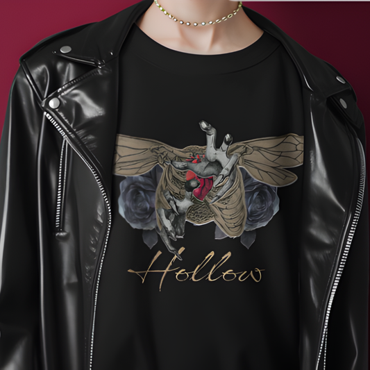 Gothic Hollow Shirt Dark Botanical Art Graphic Tee Heart &amp; Wings Shirt, Witchy Gift Dark Cottagecore Fashion Alchemy Outfit Goth Girl Gift