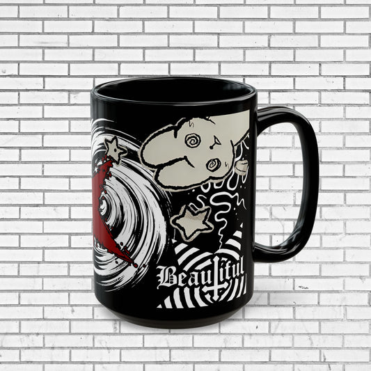 Dark Punk Cat Mug - Gothic Black Coffee Cup Alt Aesthetic